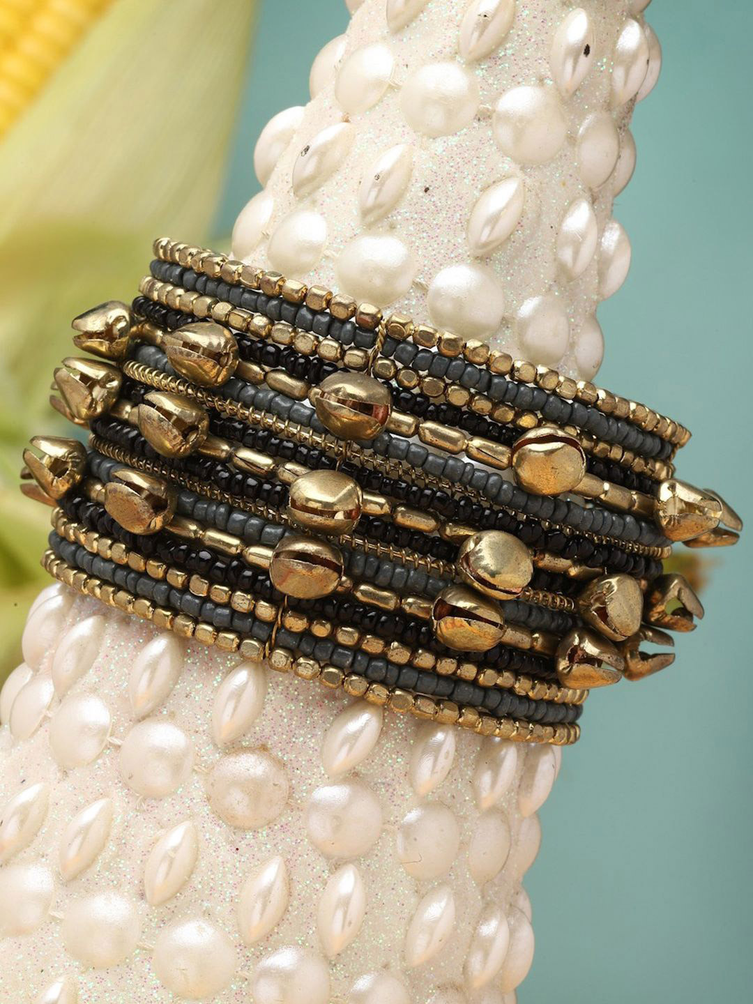 Moedbuille  Gold-Plated Afghan Ghungroo Detail Cuff Bracelet