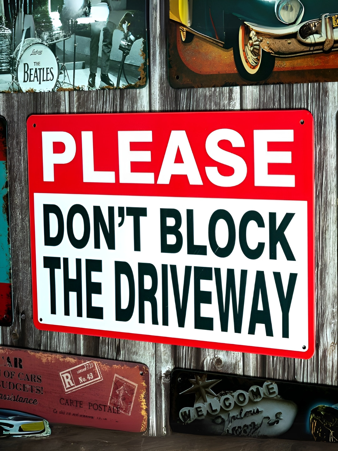 eazy wagon Please Don't Block The Driveway Metal Rusty Hall Signs and Plaques-7.9In