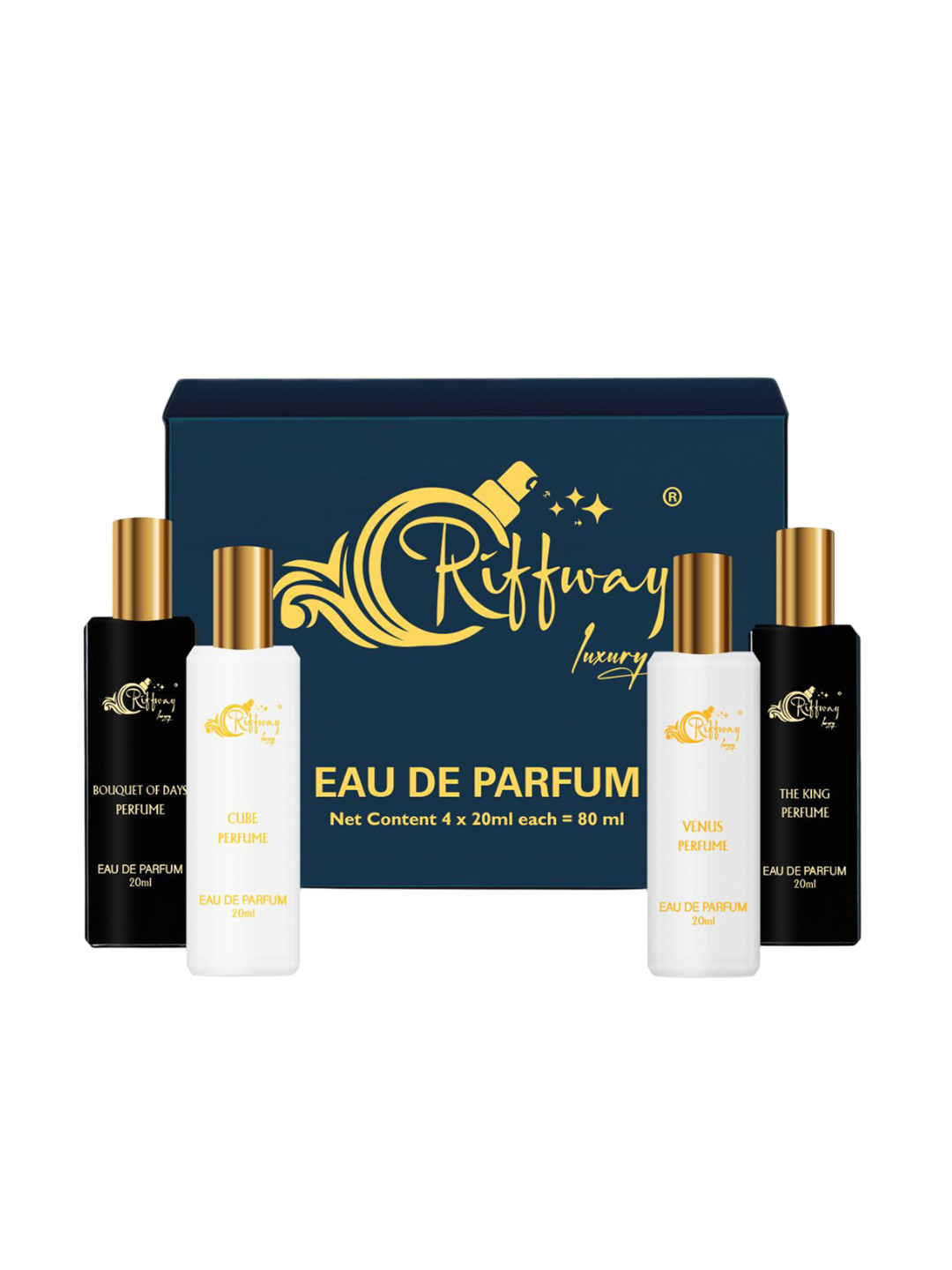 riffway Set Of 4 Bouquet Of Days, Cube, The King & Venus Long Lasting EDP - 20 ml Each