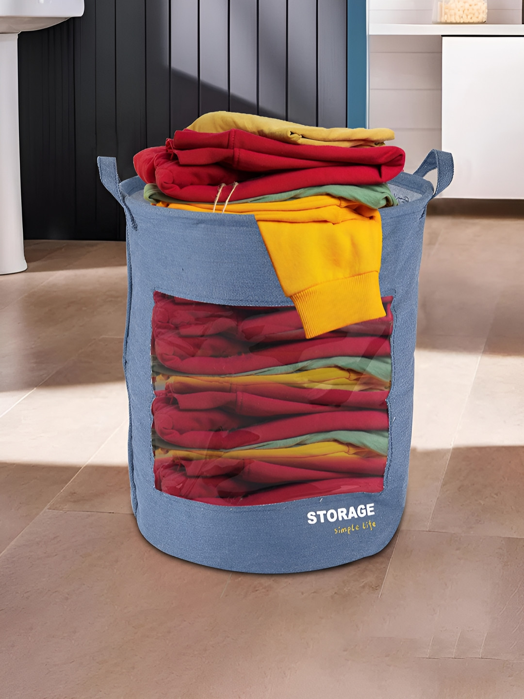 Myntra Elegant Homes Blue Portable Foldable Laundry Bag