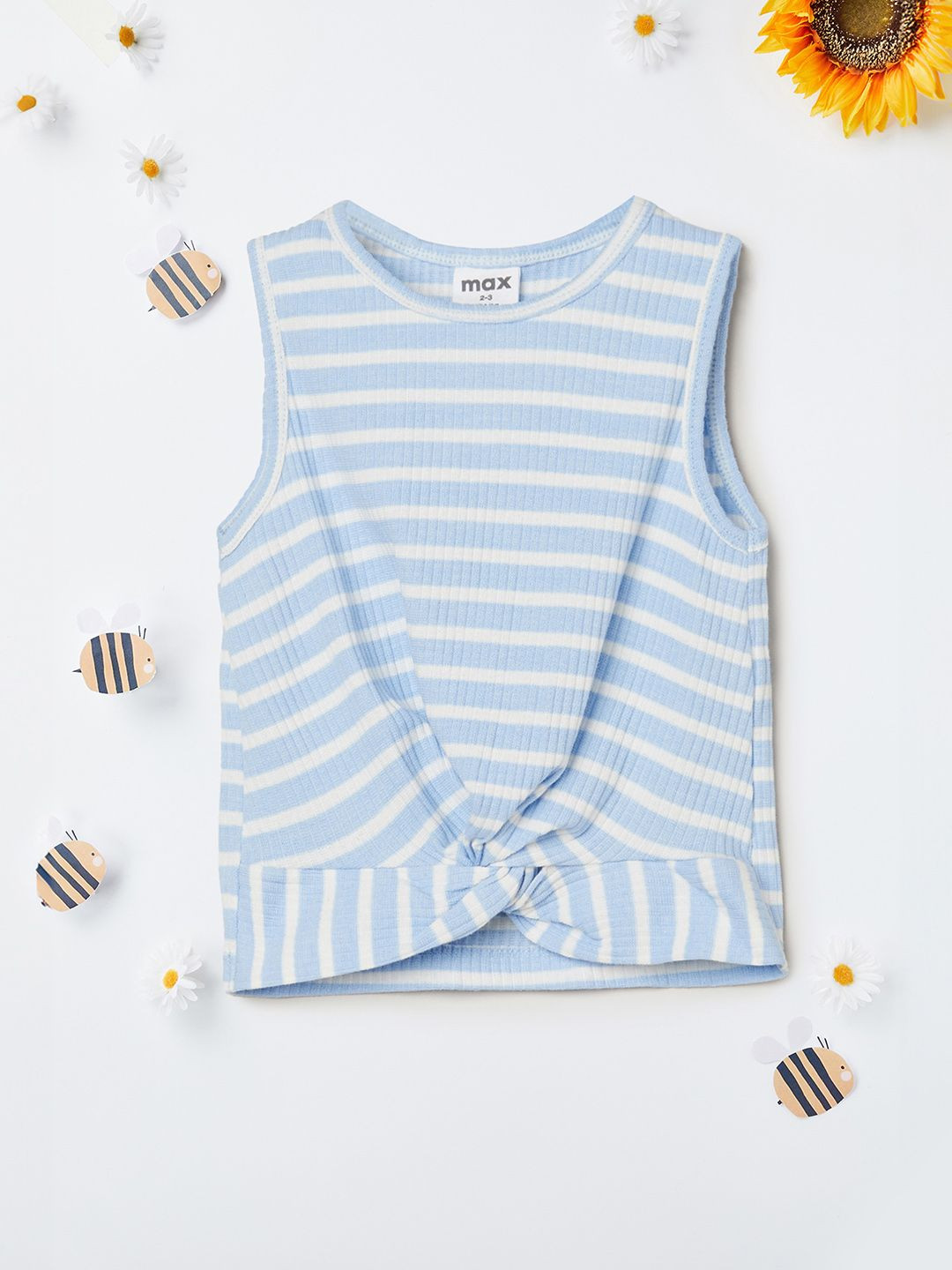 max Kids Striped Round Neck Sleeveless Cotton Top