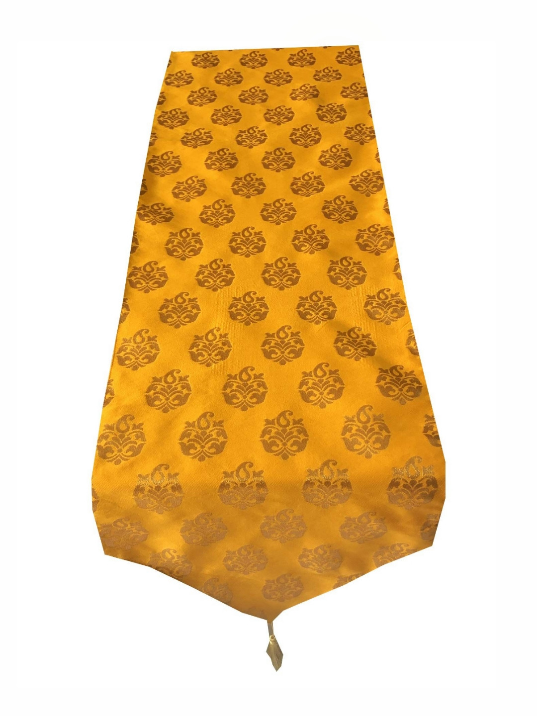 Pink Parrot Mustard-Yellow Ethnic-Motif Jacquard Silk Table Runner With Tassels