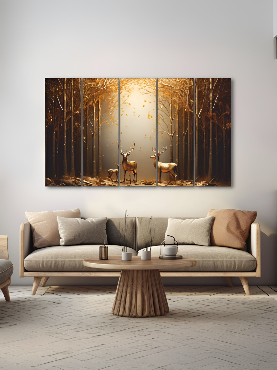 The Castle Decor Black & Gold-Toned 5 Piece Wood Birds and Animals Wall Paintings