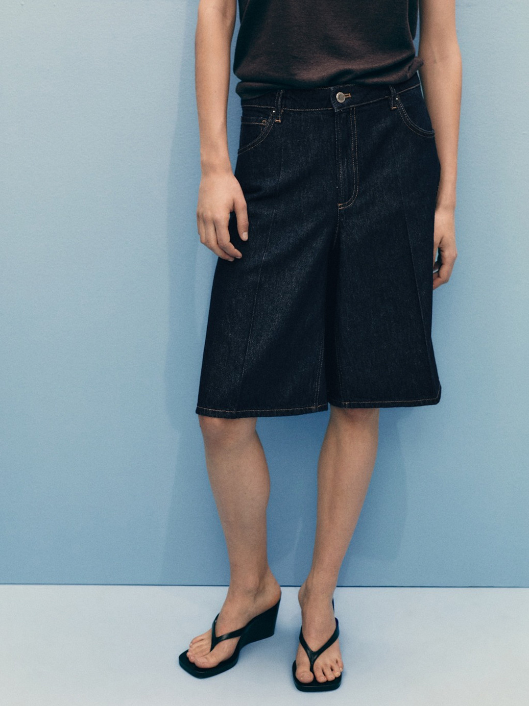 MANGO Women High-Rise Pure Cotton Straight Fit Jorts