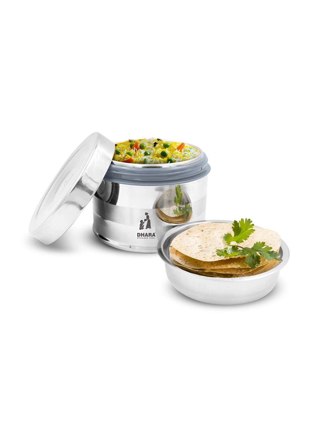 Dhara Stainless Steel Double Wall Insulated Dishwasher Safe Lunch Box With Spoon & Fork