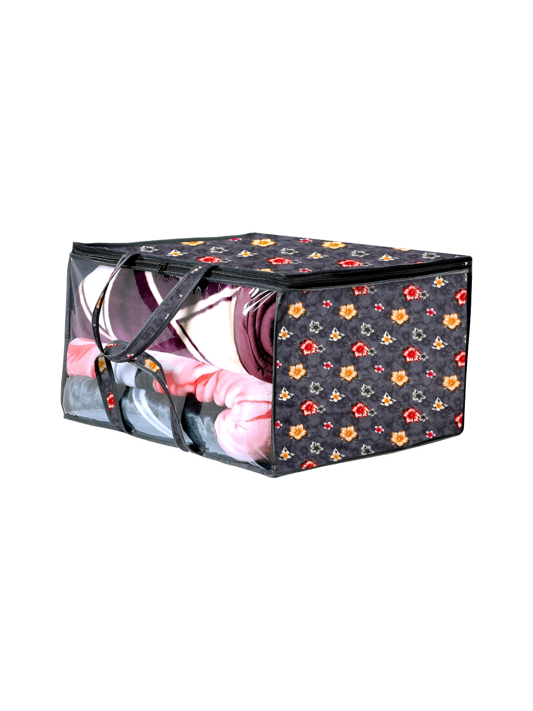 Stylista Grey Floral Printed Waterproof Zippered Wardrobe Multi-Utility Organisers