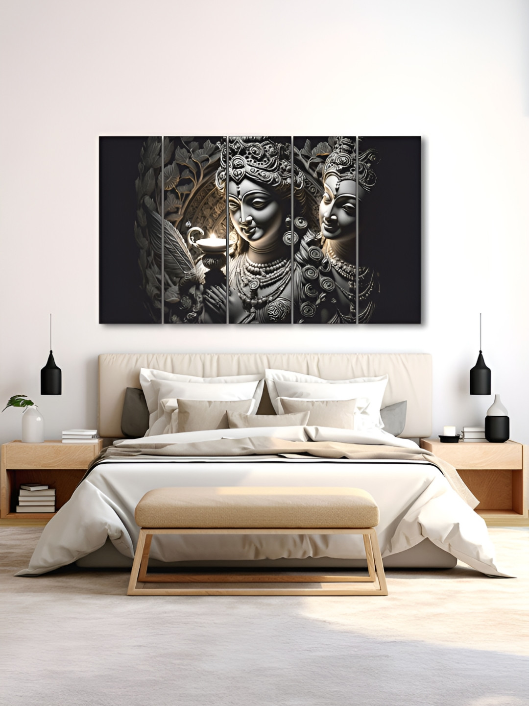 The Castle Decor Black & Bronze-Toned 5 Piece Wood Religious Wall Paintings