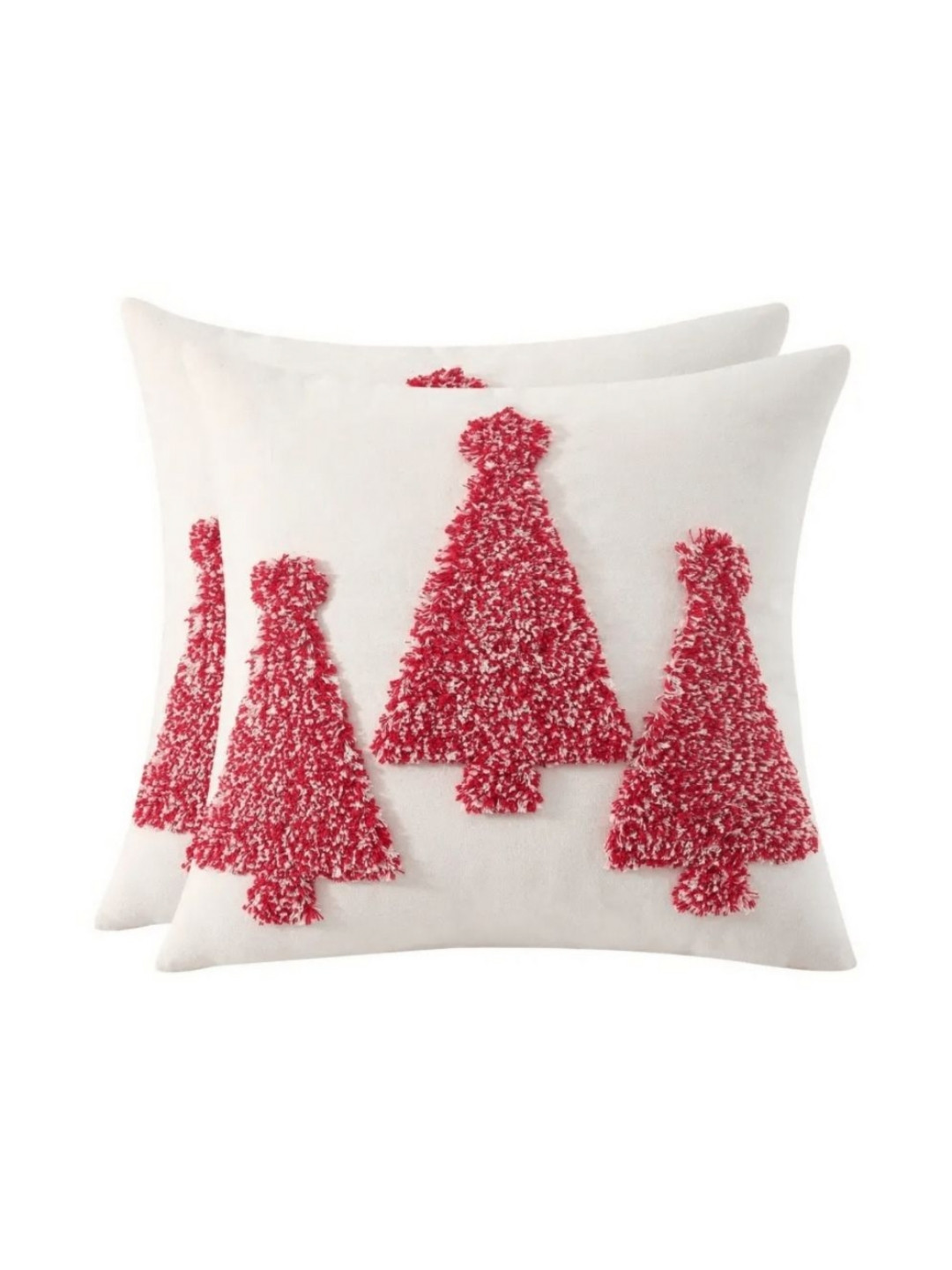 LUSHLYF Candy White & Red 2 Pieces Embroidered Cotton Square Cushion Covers