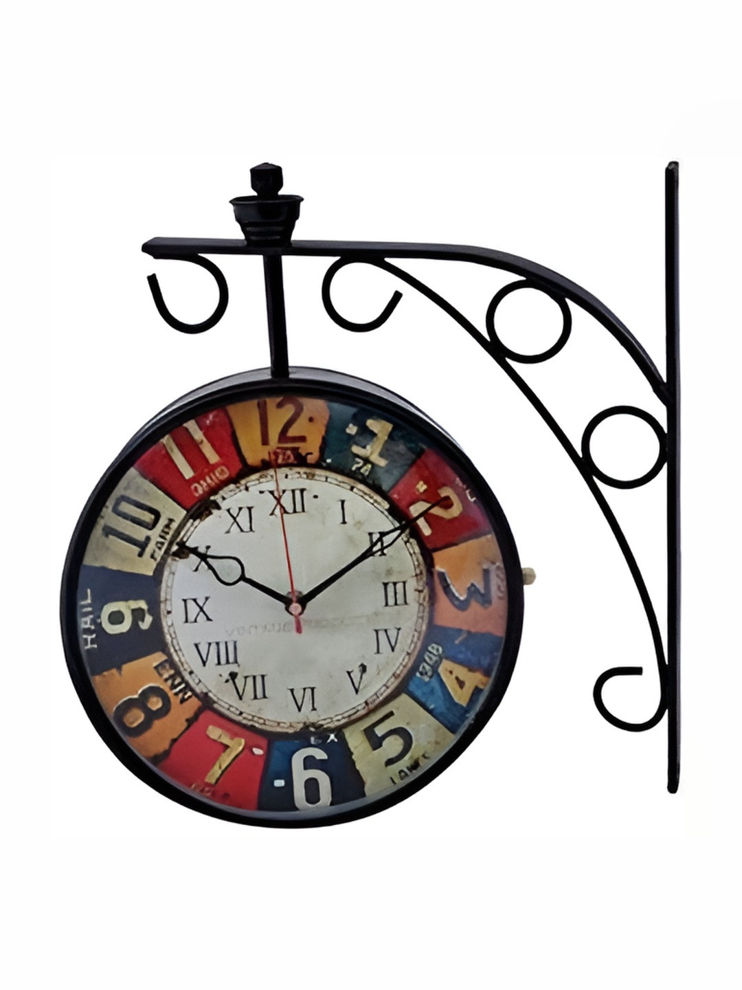 Nutts Black Metal Large Display 2 Pcs Round Battery Analogue With Stand Wall Clock-25.4cm