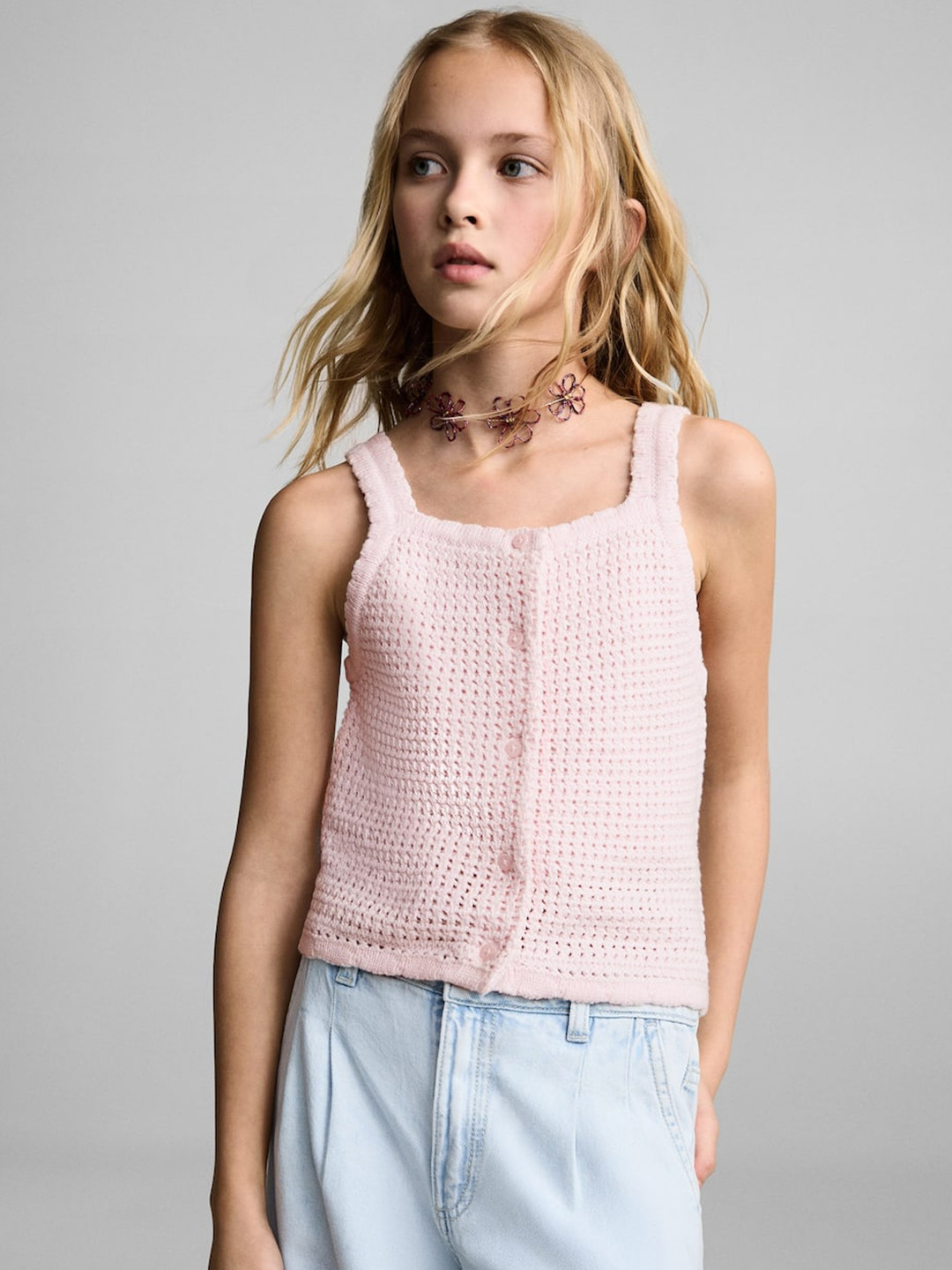 Mango Kids Girls Pure Cotton Crochet Crop Top