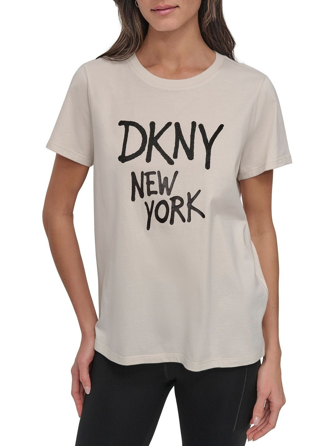 DKNY Typography Printed Stretchable Pure Cotton Regular Fit T-Shirt
