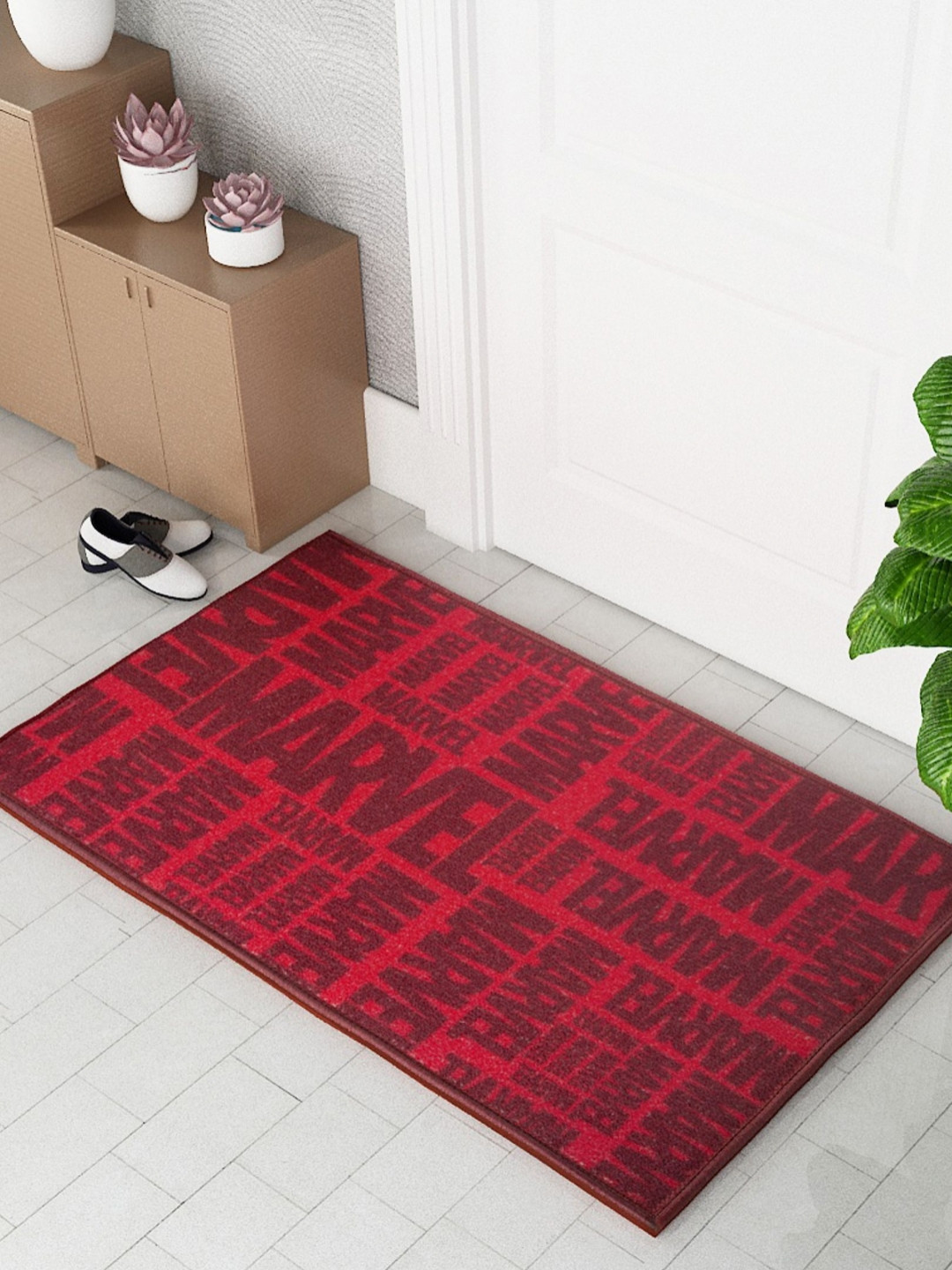 Athom Living Red Marvels Textured Printed Anti-Skid Doormat