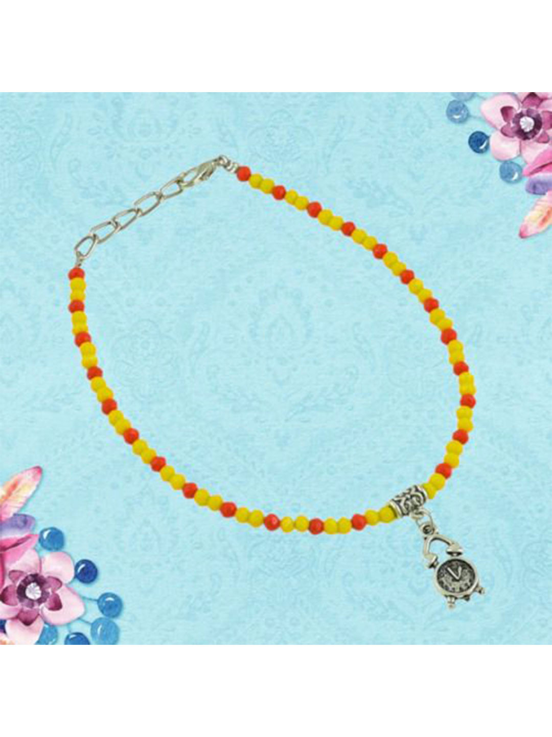 HIGH TRENDZ Silver-Plated Artificial Beaded Charm Anklet