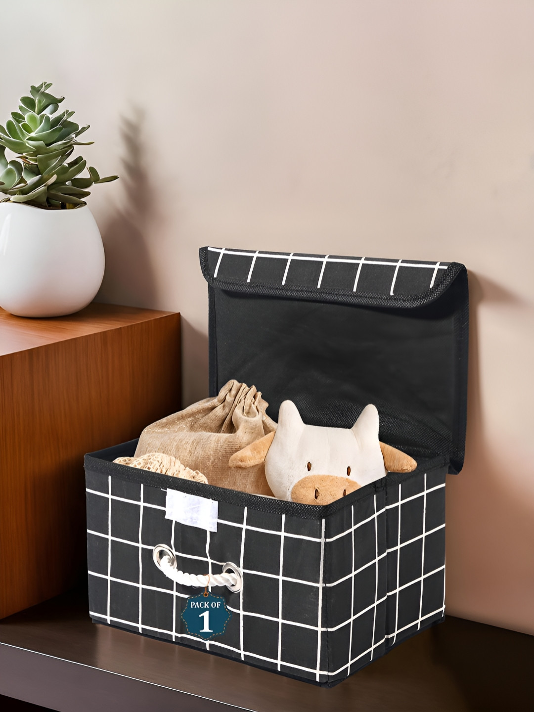 Myntra Elegant Homes Black Regular Tote Basket Organisers With Lid & Handle