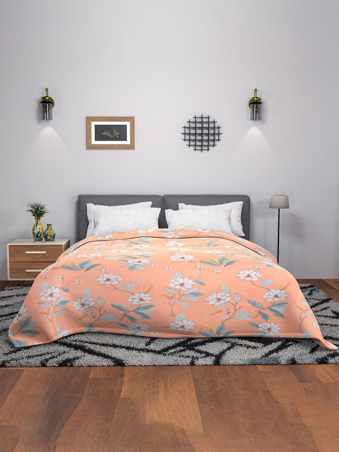 Myntra Elegant Homes Comforters Peach & Grey 300 GSM Reversible Double Bed Comforter
