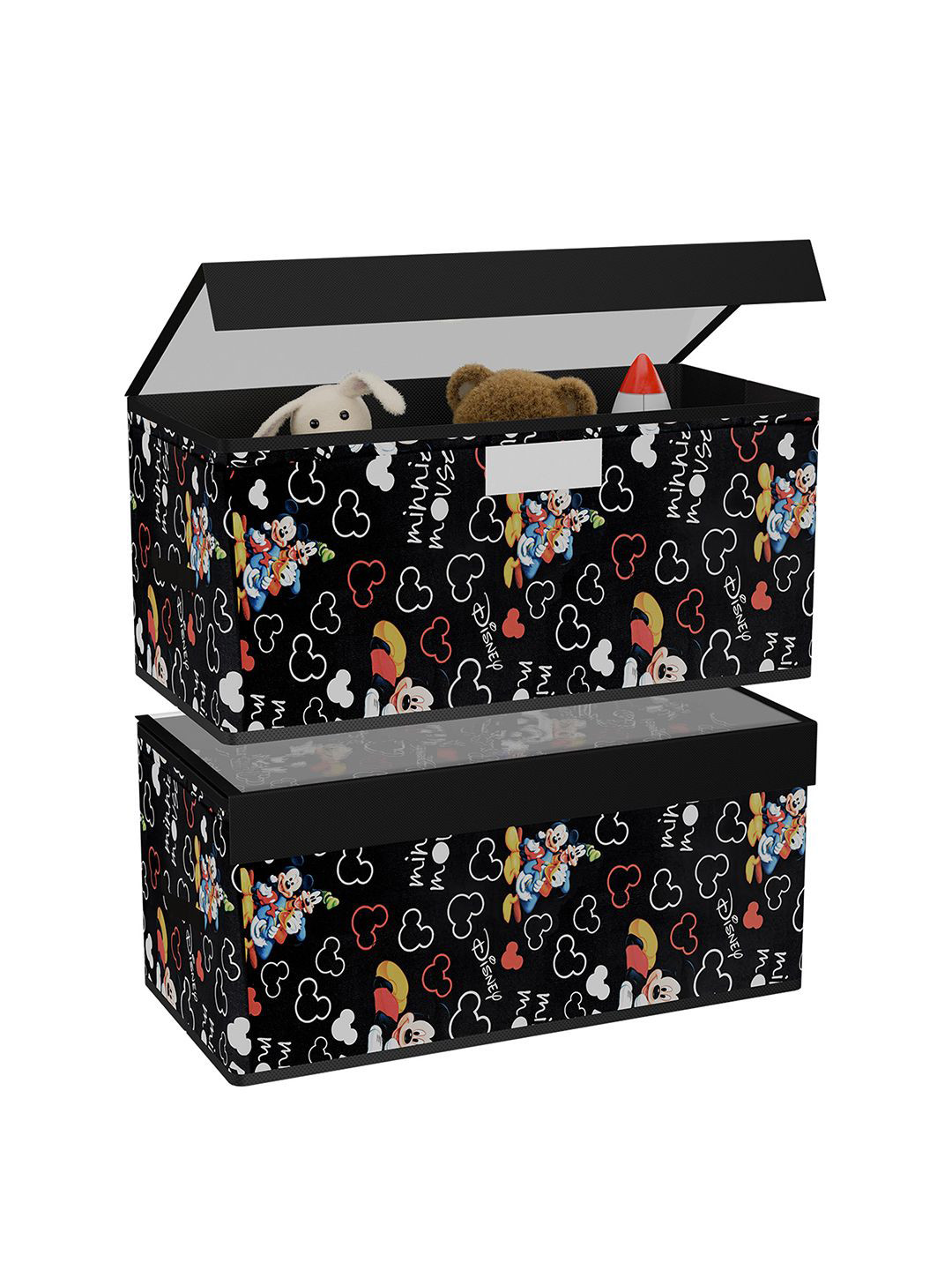 Kuber Industries Black & White 2 Pieces Printed Drawer Organisers With Transparen Lid