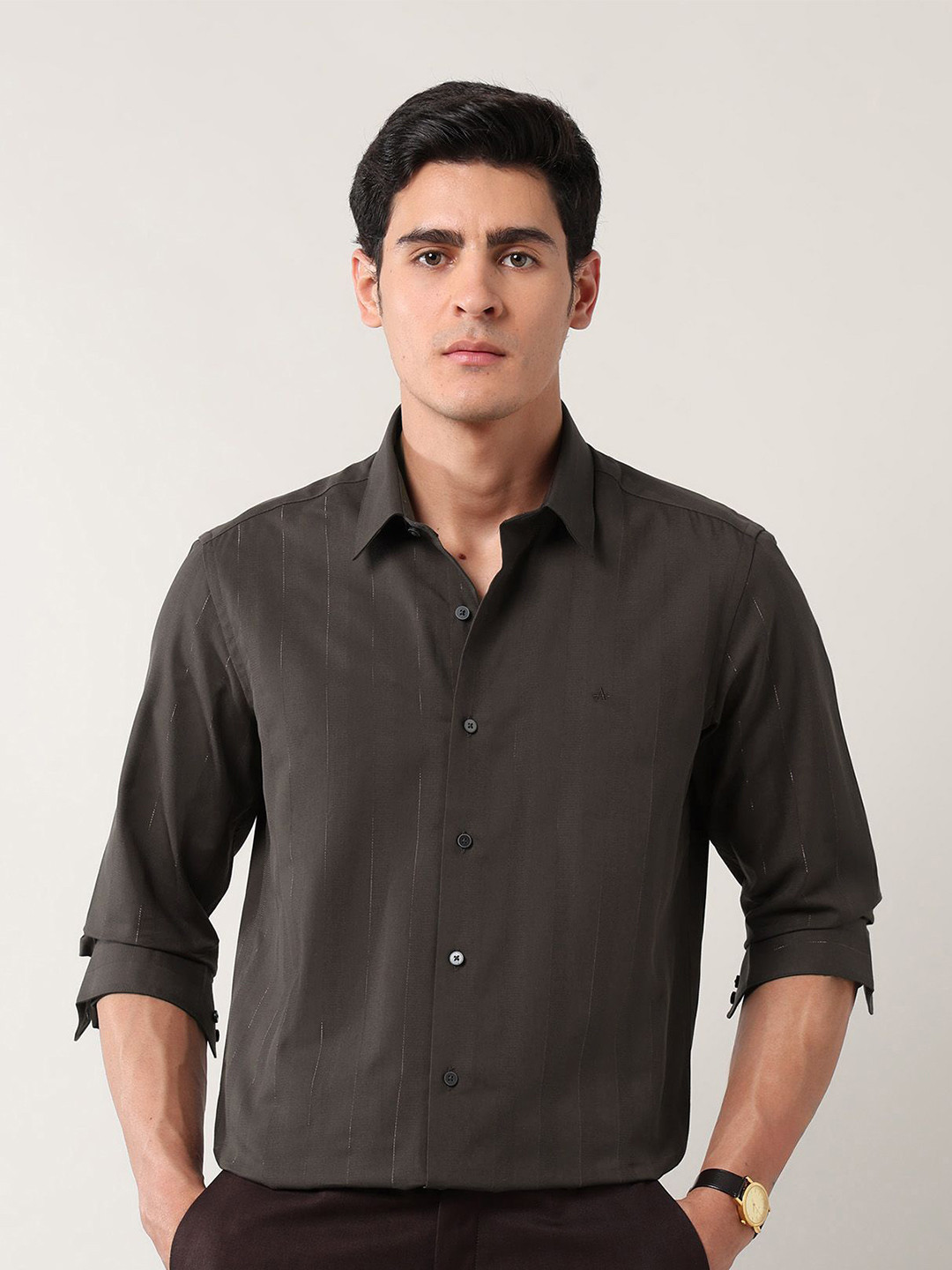 Arrow New York Self Design Spread Collar Slim Fit Formal Cotton Shirt