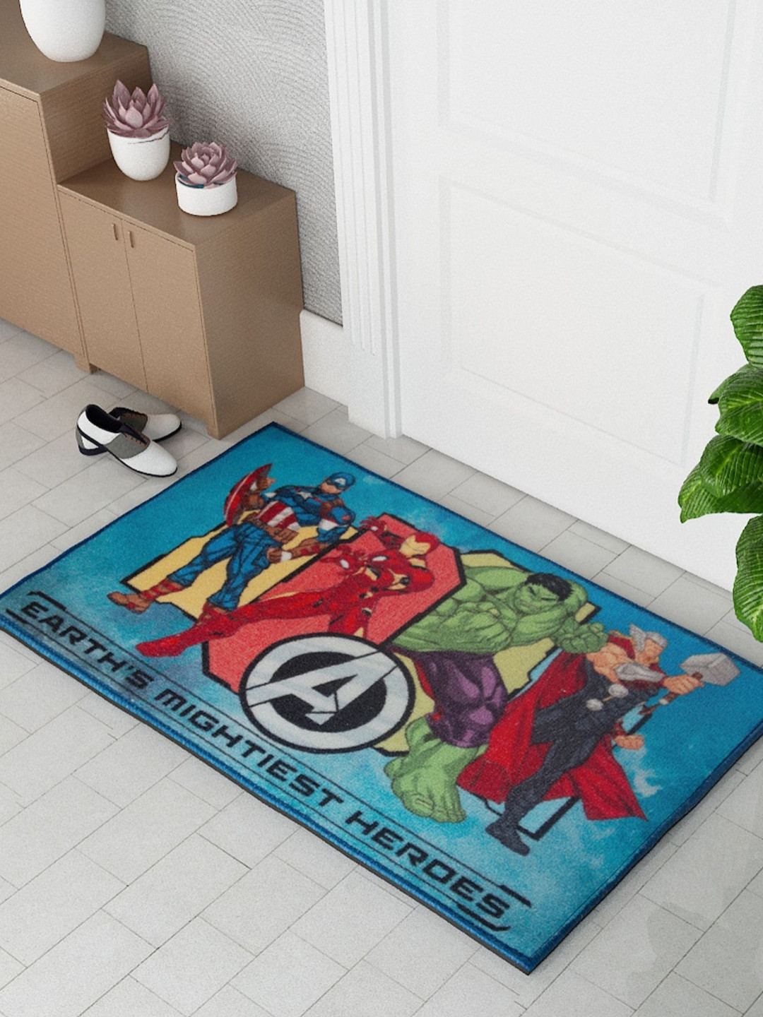 Athom Living Red & Blue Avengers Character Printed Anti-Skid Doormats