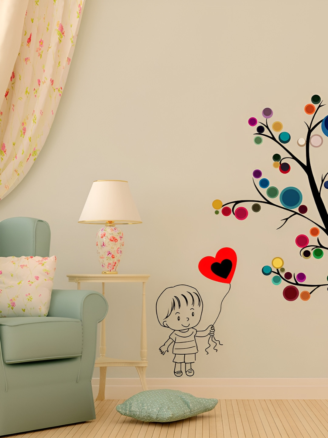 LANSTICK Black & Red Splash-Proof Eco-Friendly Colorful tree With Kid Wallpaper