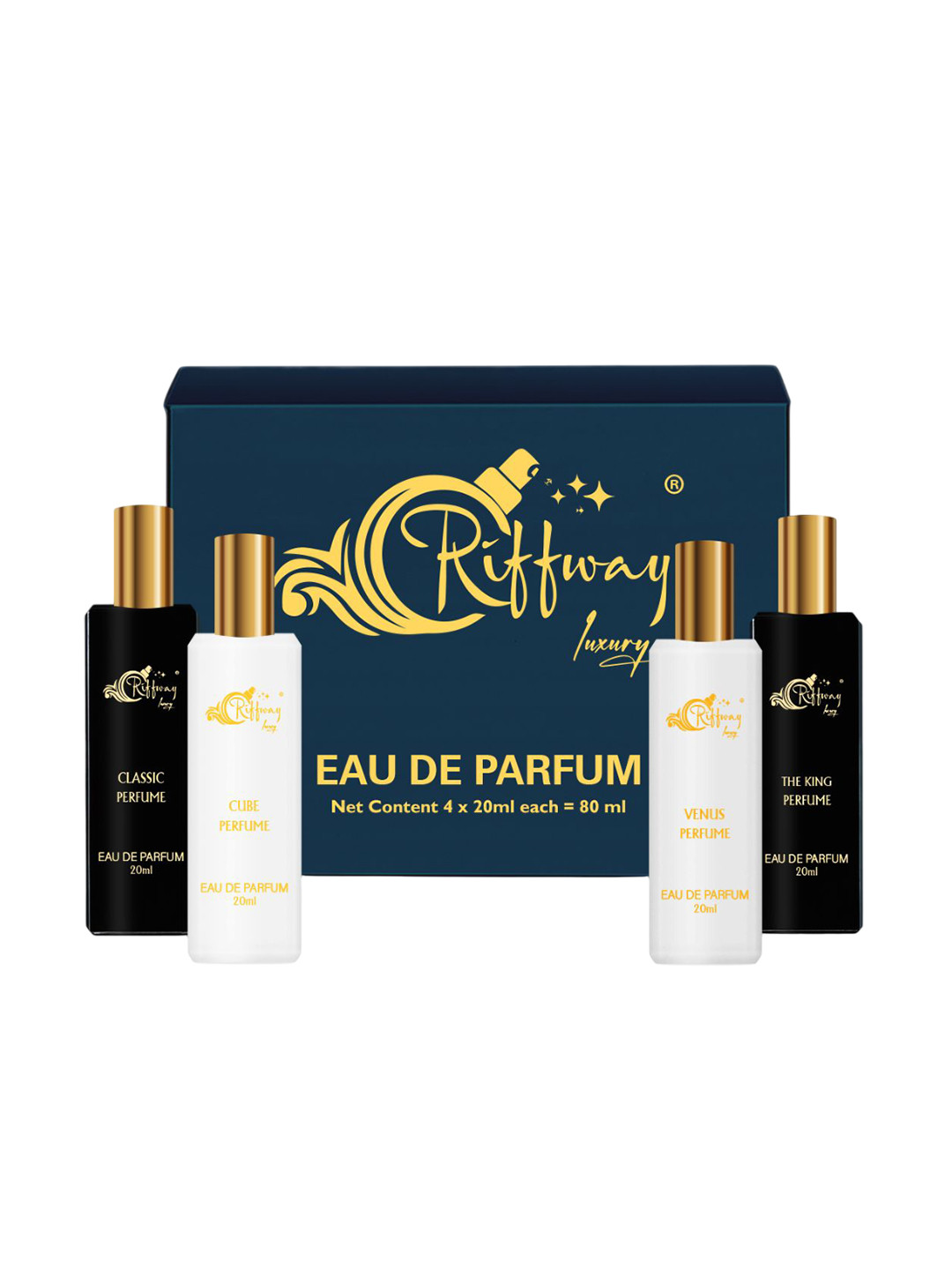 riffway Set Of 4 Classic, Cube, The King & Venus Long Lasting Eau De Parfum- 20 ml Each