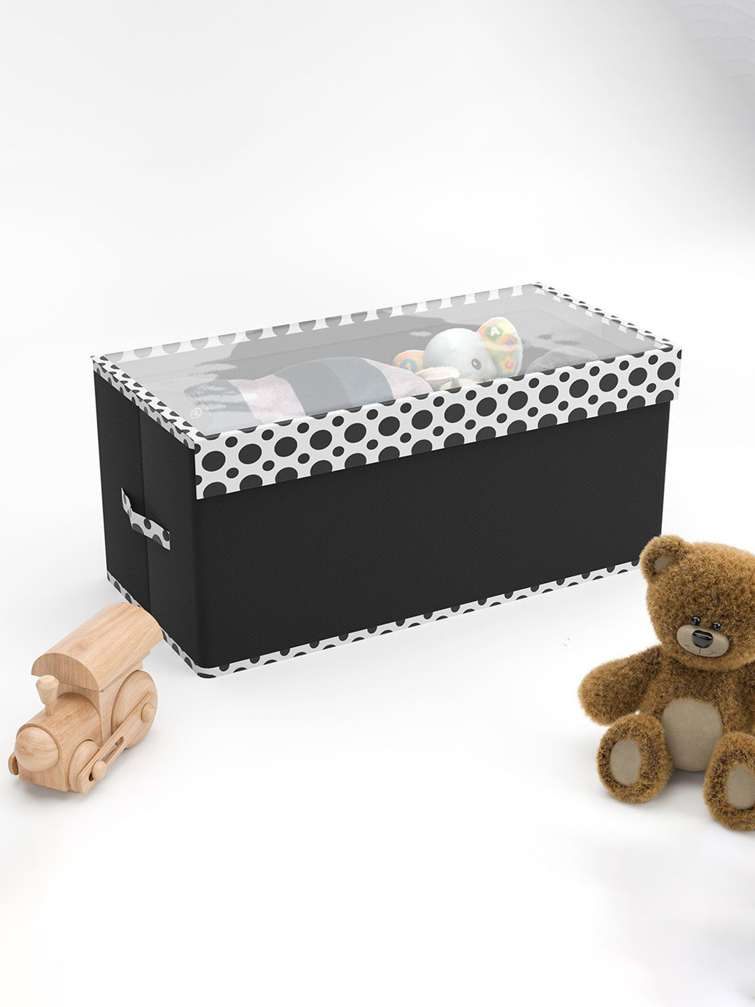 Kuber Industries White & Black Printed Storage Box Organisers With Lid