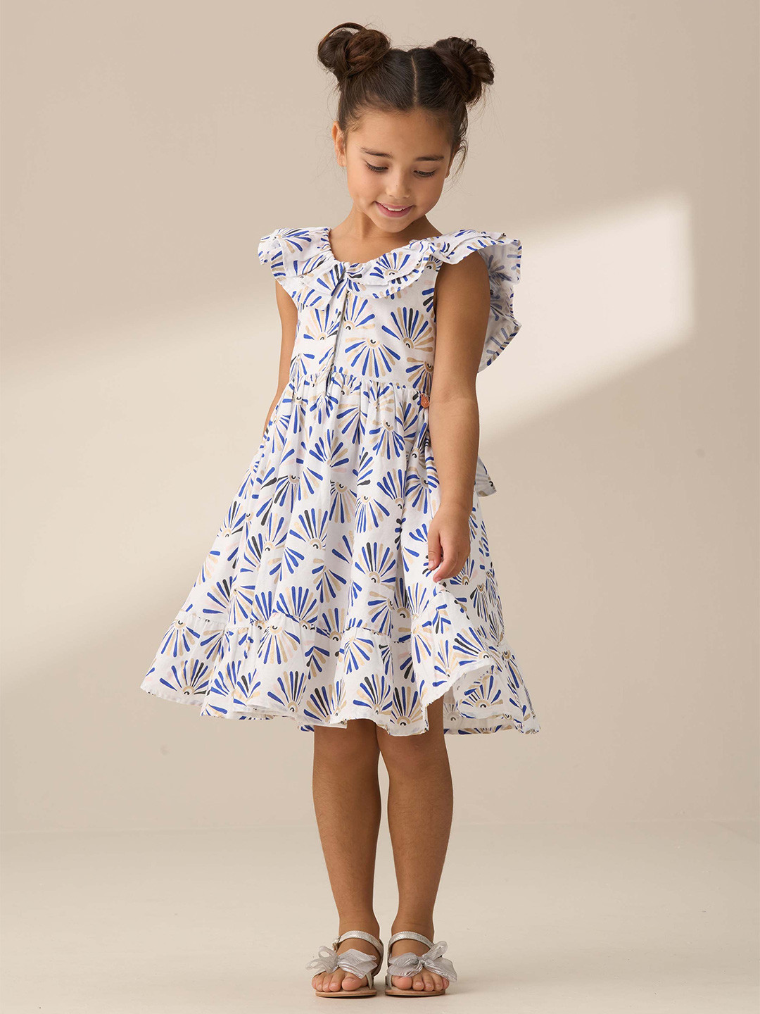 Angel & Rocket Girls Lina Frill Neck Printed Pure Cotton Dress