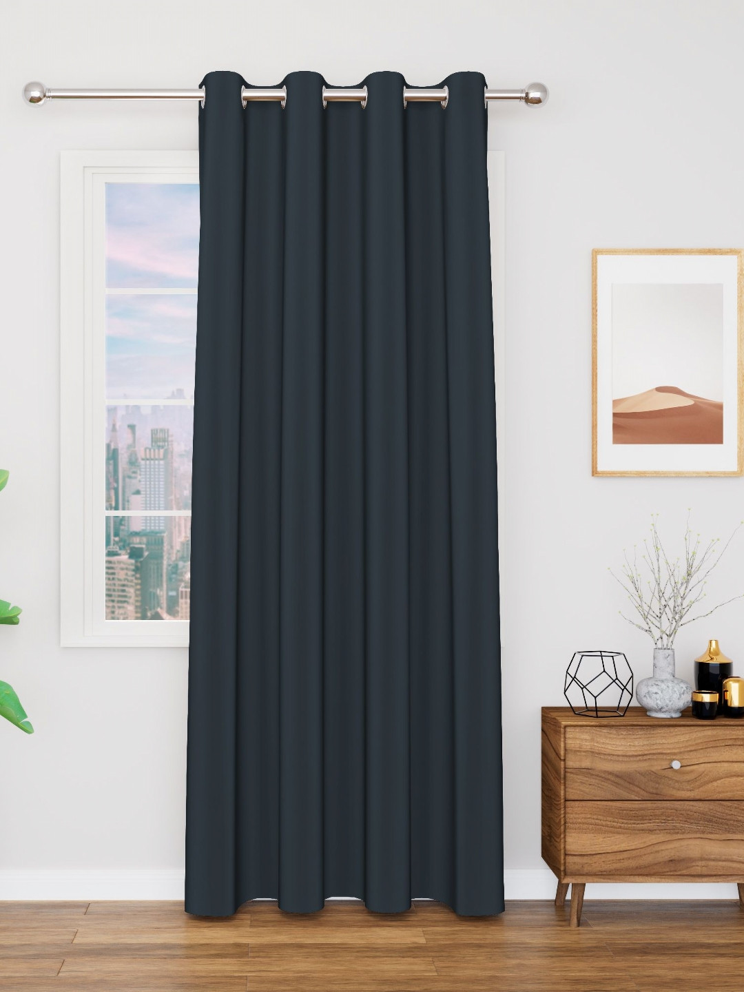 TOP DRAPES Navy Blue Black Out Long Door Curtain