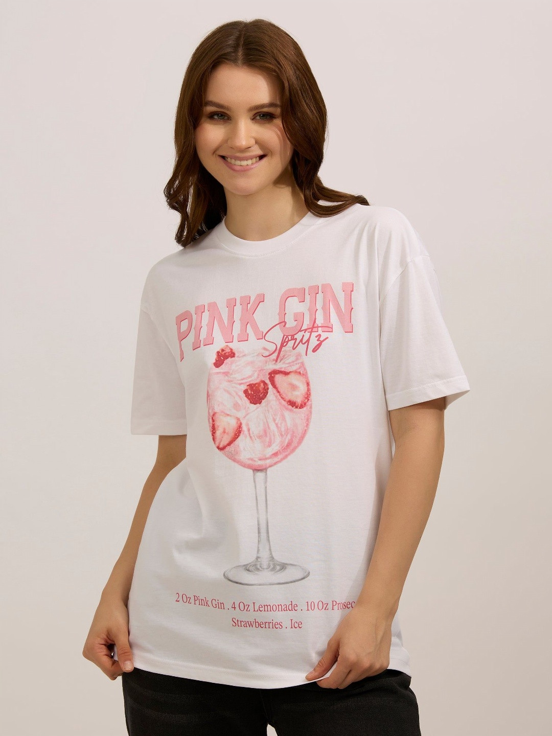 Outzidr White Oversized Graphic T-Shirt