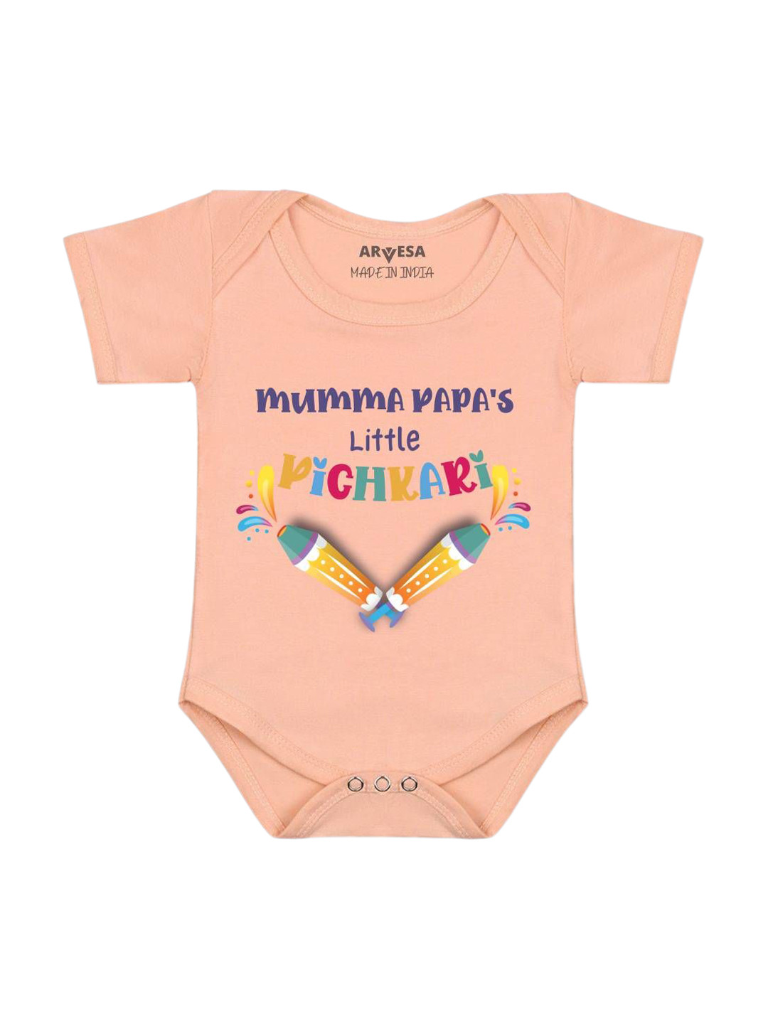 Arvesa Mummy Papa'S Little Pichkari  Printed Romper