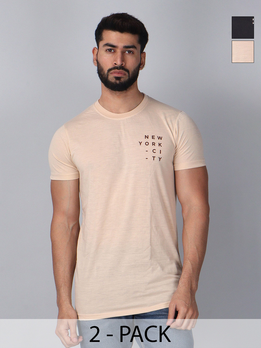 WILD ELEPHANT Pack Of 2 Typography Printed Cotton T-shirts