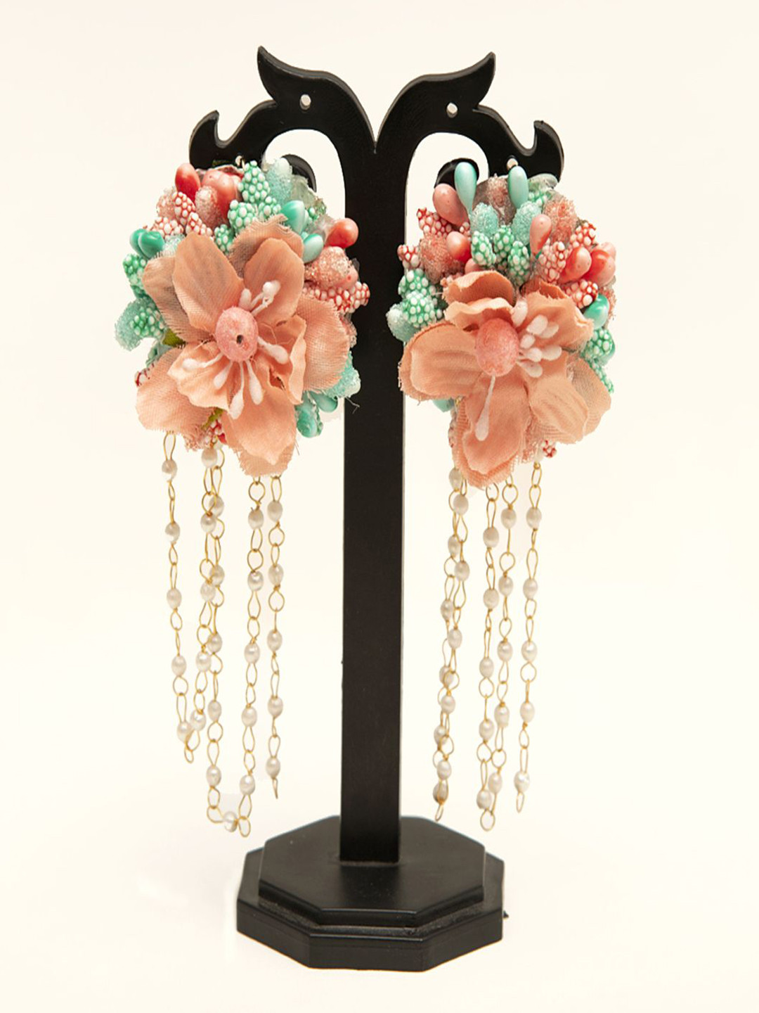 Flosaira Artificial Beads Beaded Peachu Breezy Floral Drop Earrings