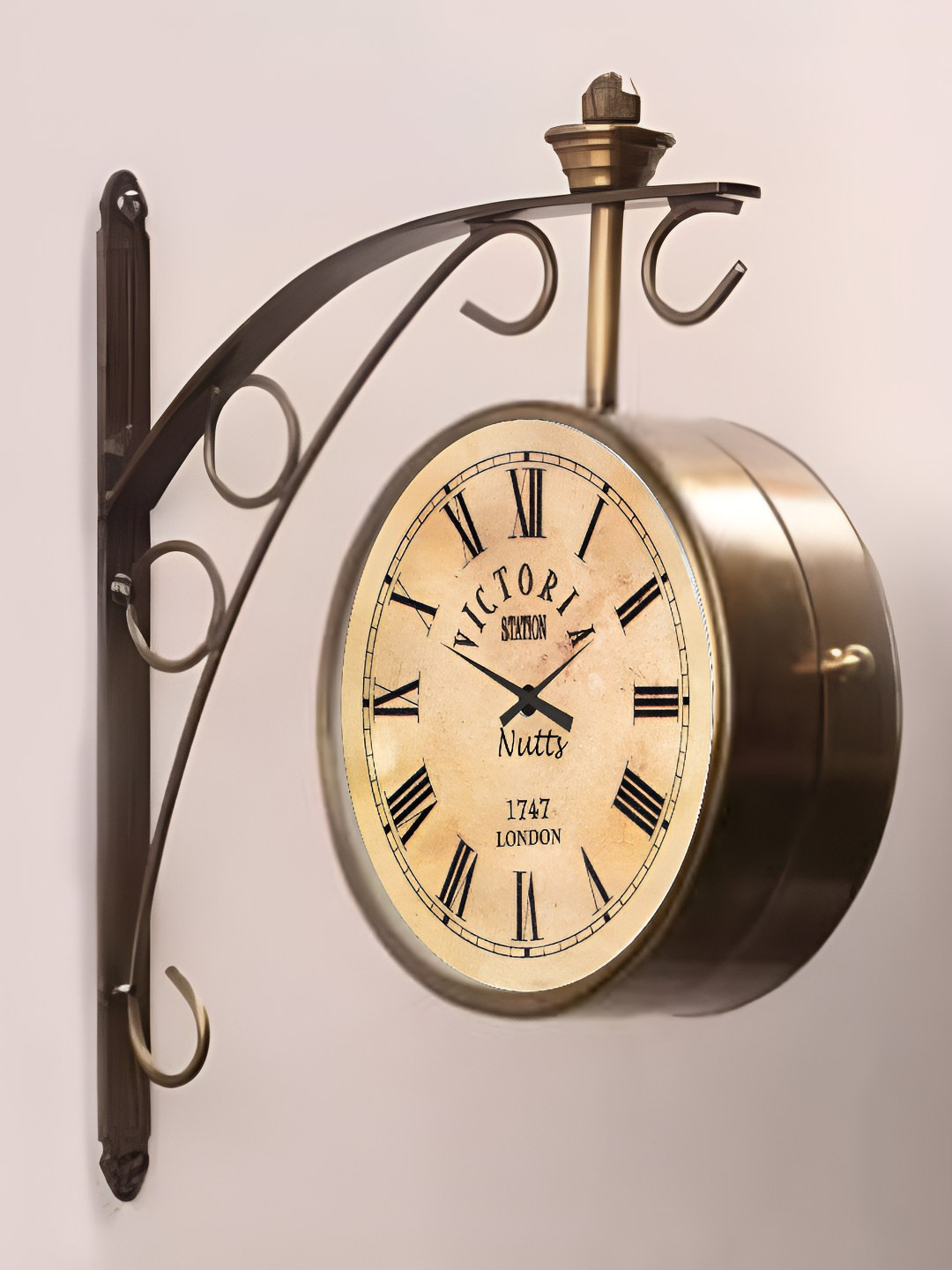 Nutts Bronze Metal Double Sided 2 Pcs Round Battery Analogue Wall Clock-50.8cm