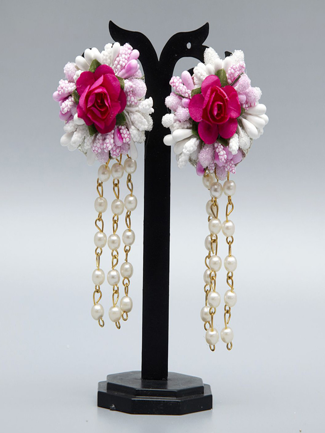 Flosaira Artificial Beads Beaded Floral Gulaabari Drop Earrings