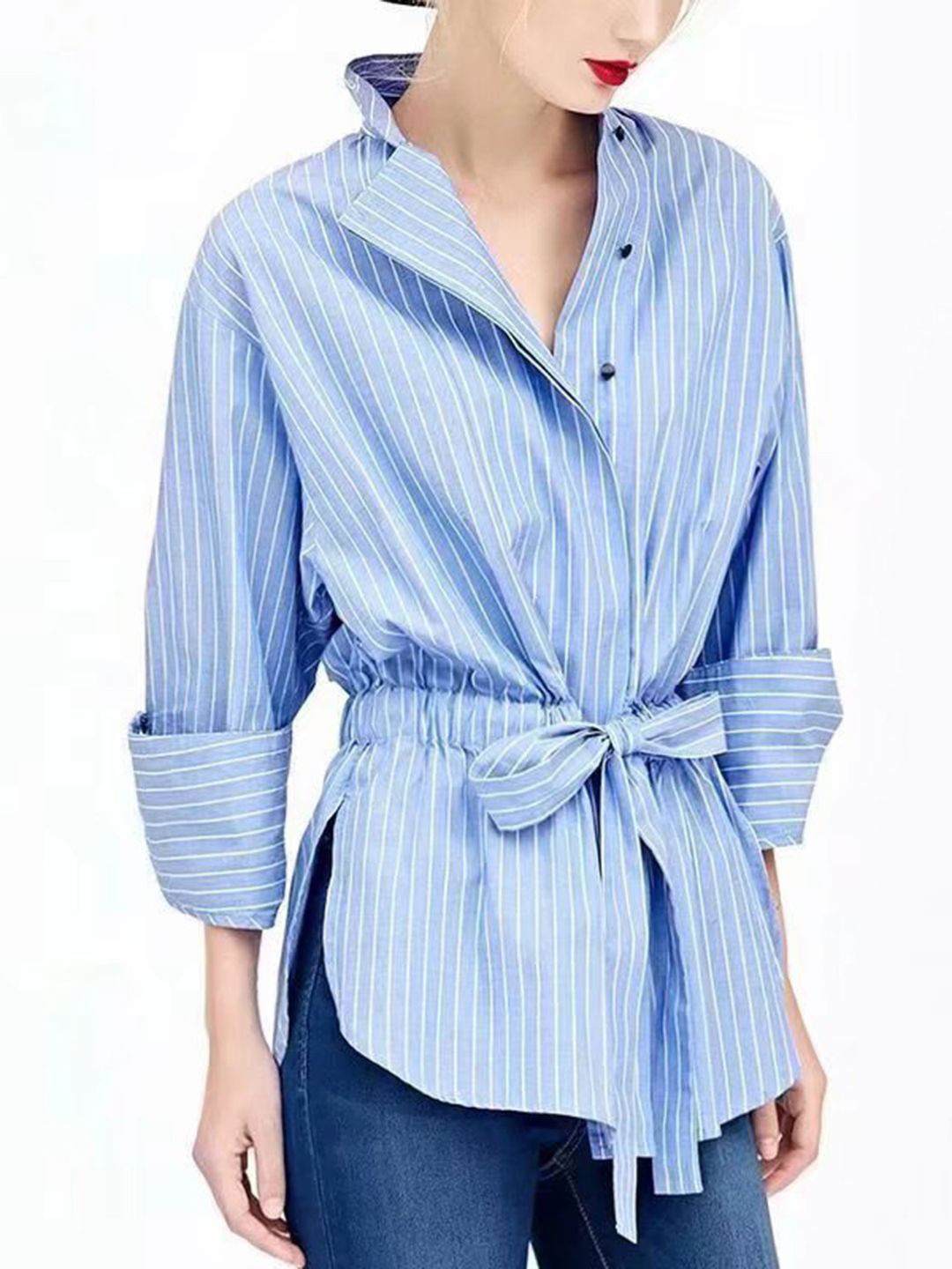 HERE&NOW Women Regular FitVertical Striped Spread Collar Casual Shirt
