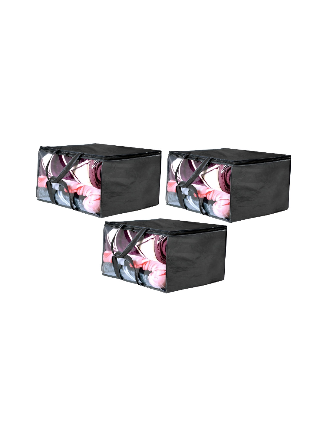 Stylista Black 3 Pieces Waterproof Zippered Wardrobe Multi-Utility Organisers