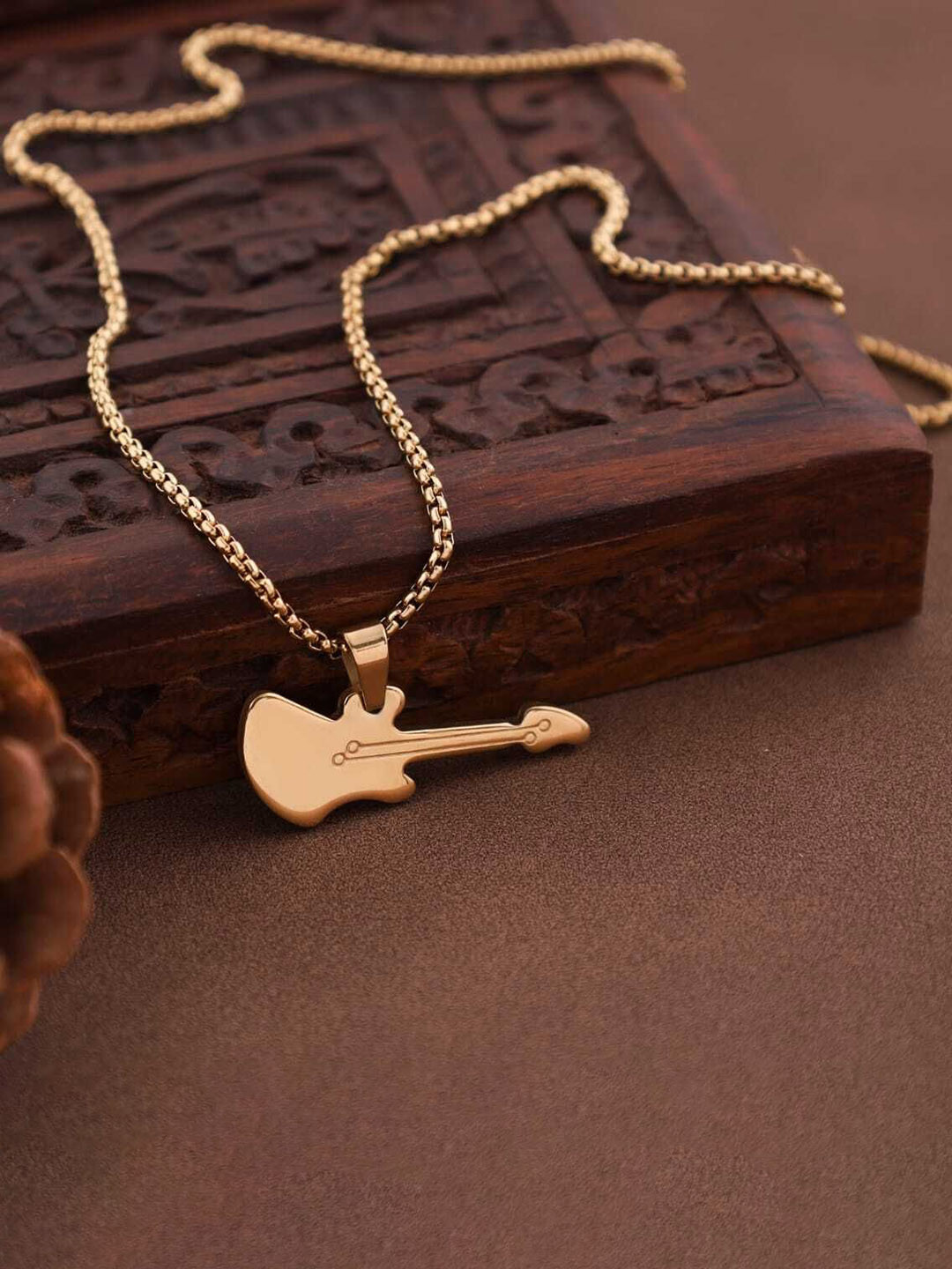 SZN Men Gold-Plated Guitar Shaped Pendant with Chain