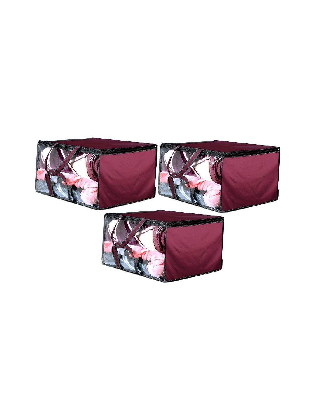Stylista Maroon 3 Pieces Waterproof Zippered Wardrobe Multi-Utility Organisers