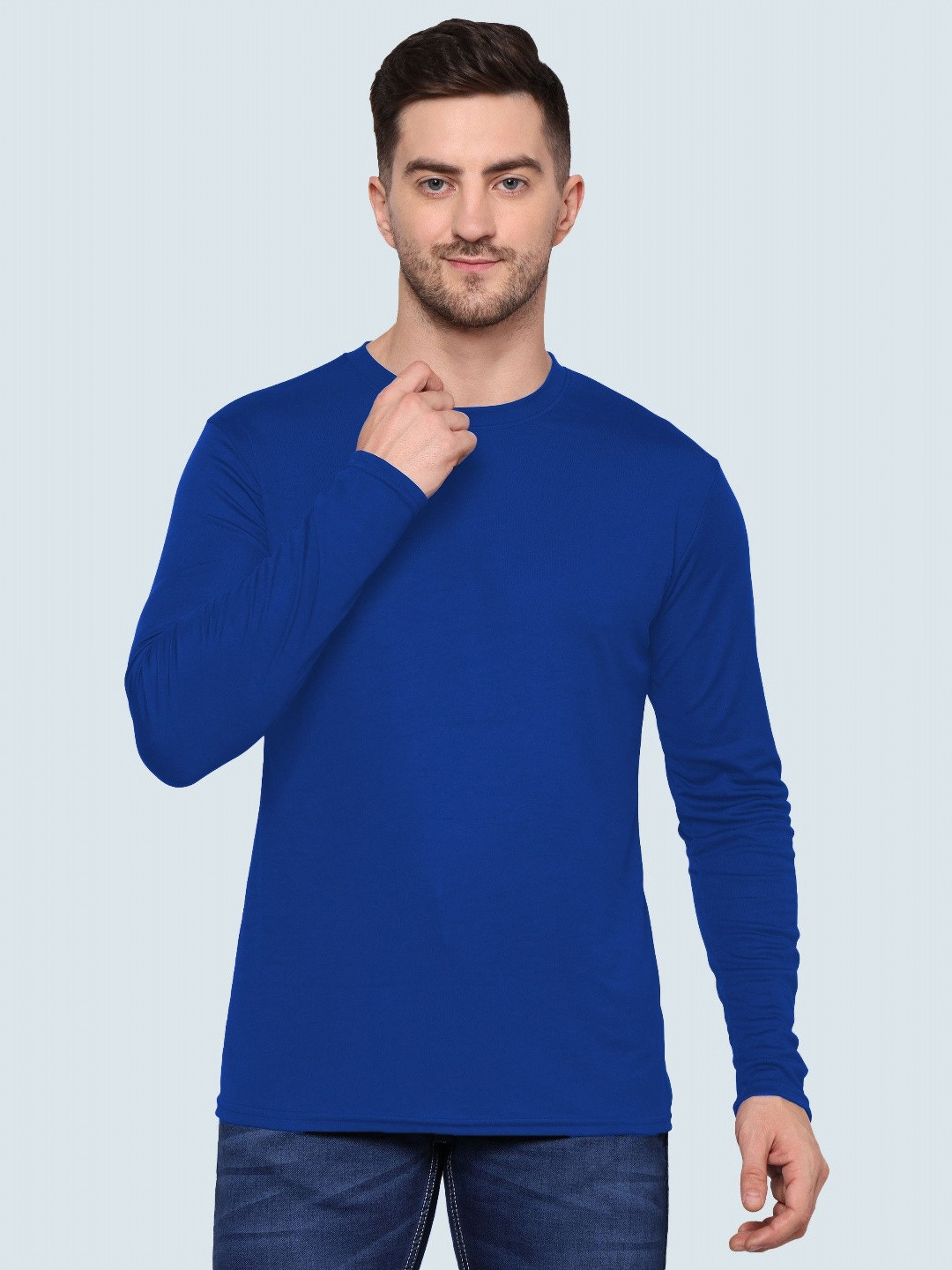 Blue Round Neck Regular Fit Long Sleeve T-shirt