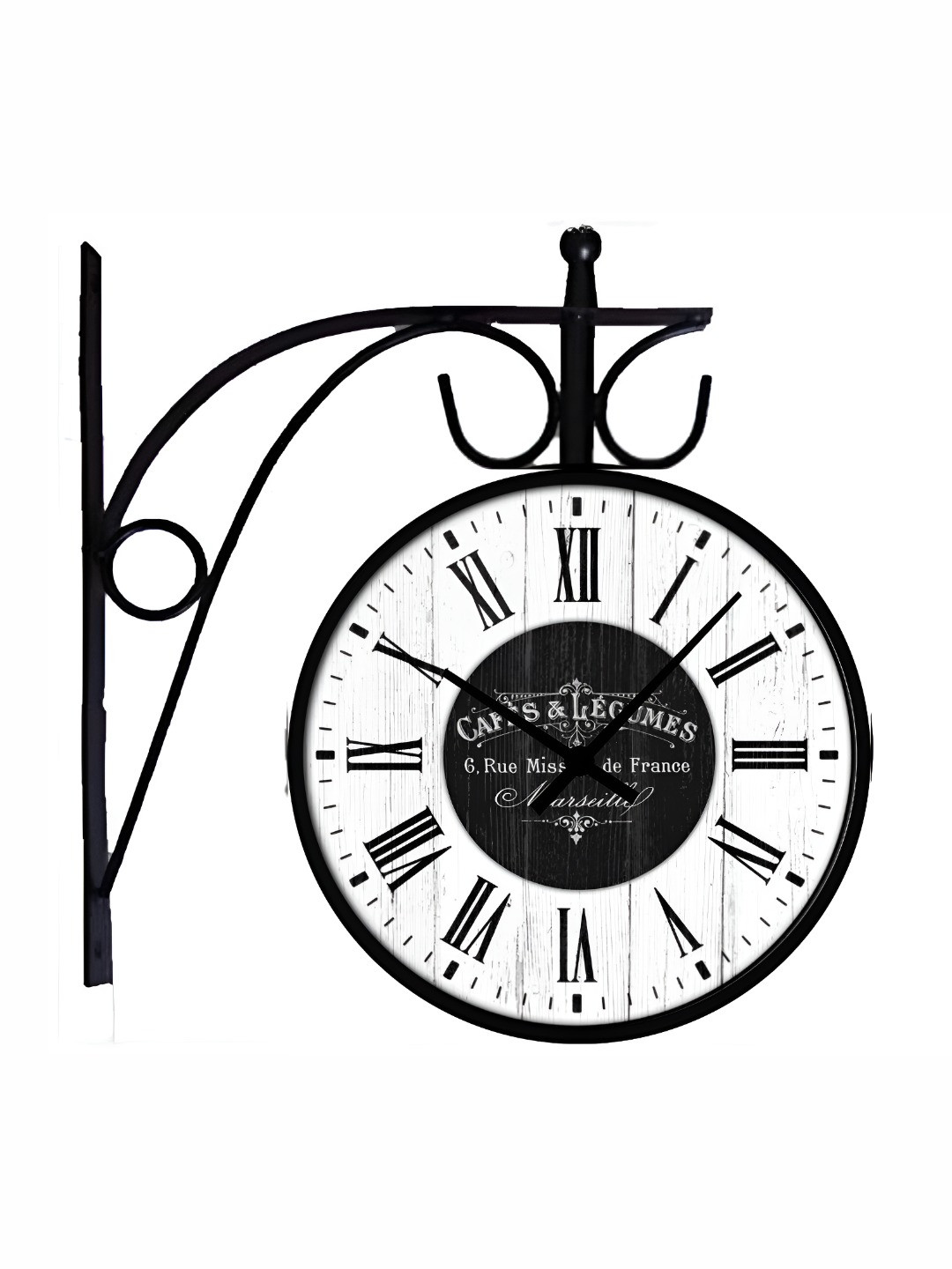 Nutts Cafe Dial Black Metal Double Sided Round Battery Analogue Wall Clock