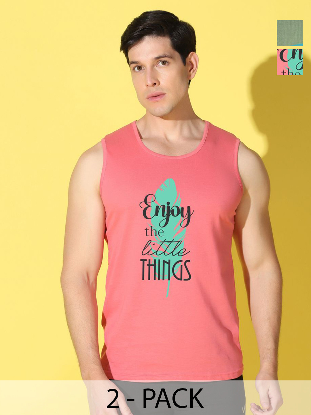 WOOSTRO Selection Of 2 Typography Printed Sleeveless Slim Fit T-shirt