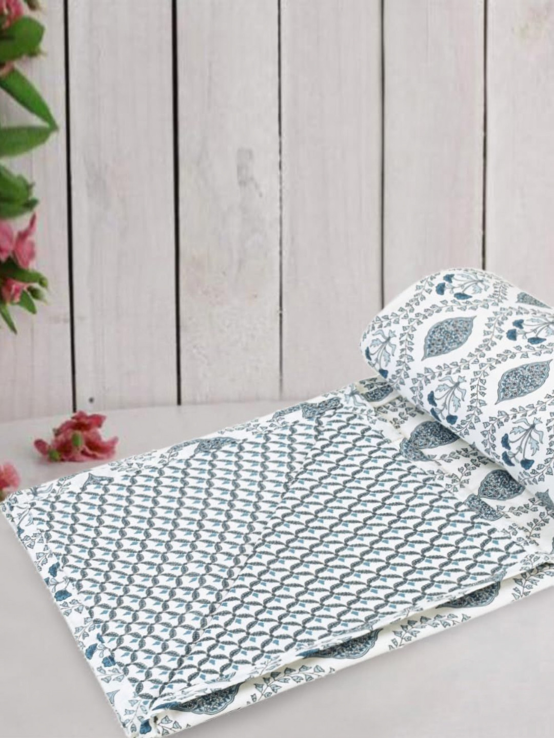 Trance Home Linen Jaal Blue Cotton Reversible Dohar Single Bed Size Blanket