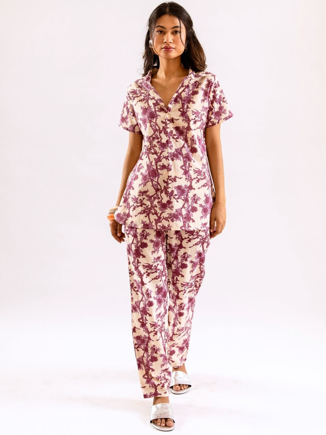 FEATHERS CLOSET Purple Antique Plum Printed Cotton Co-Ord Set