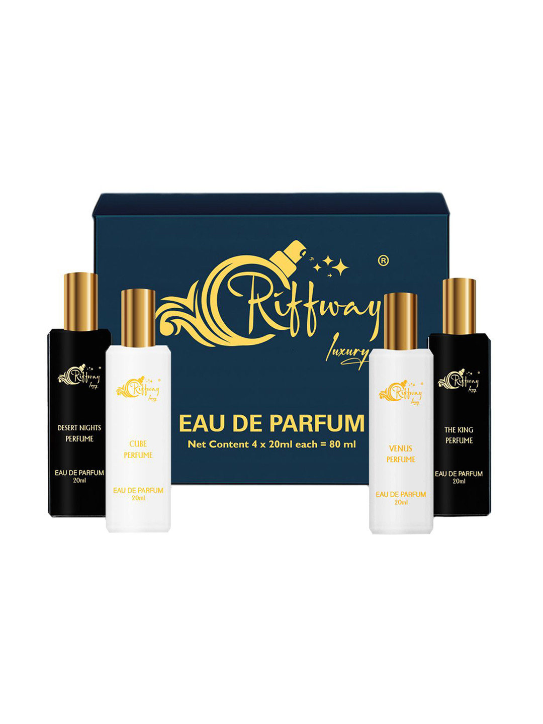 riffway Set Of 4 Sunshine Essence, Cube, The King & Venus Long Lasting EDP - 20 ml Each