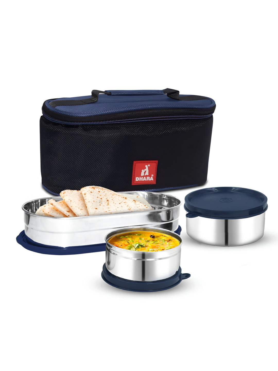 Dhara Stainless Steel Break Time Insulated Dishwasher Safe 4PC Lunch Box With Spoon & Fork