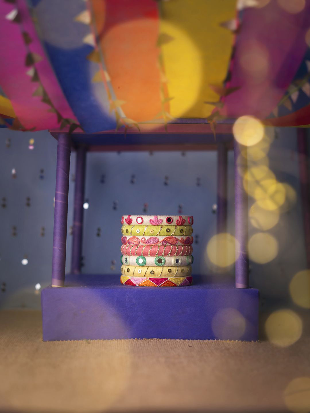 Taasha Craft Set Of 7 Threaded & Mirror Studded Bangles