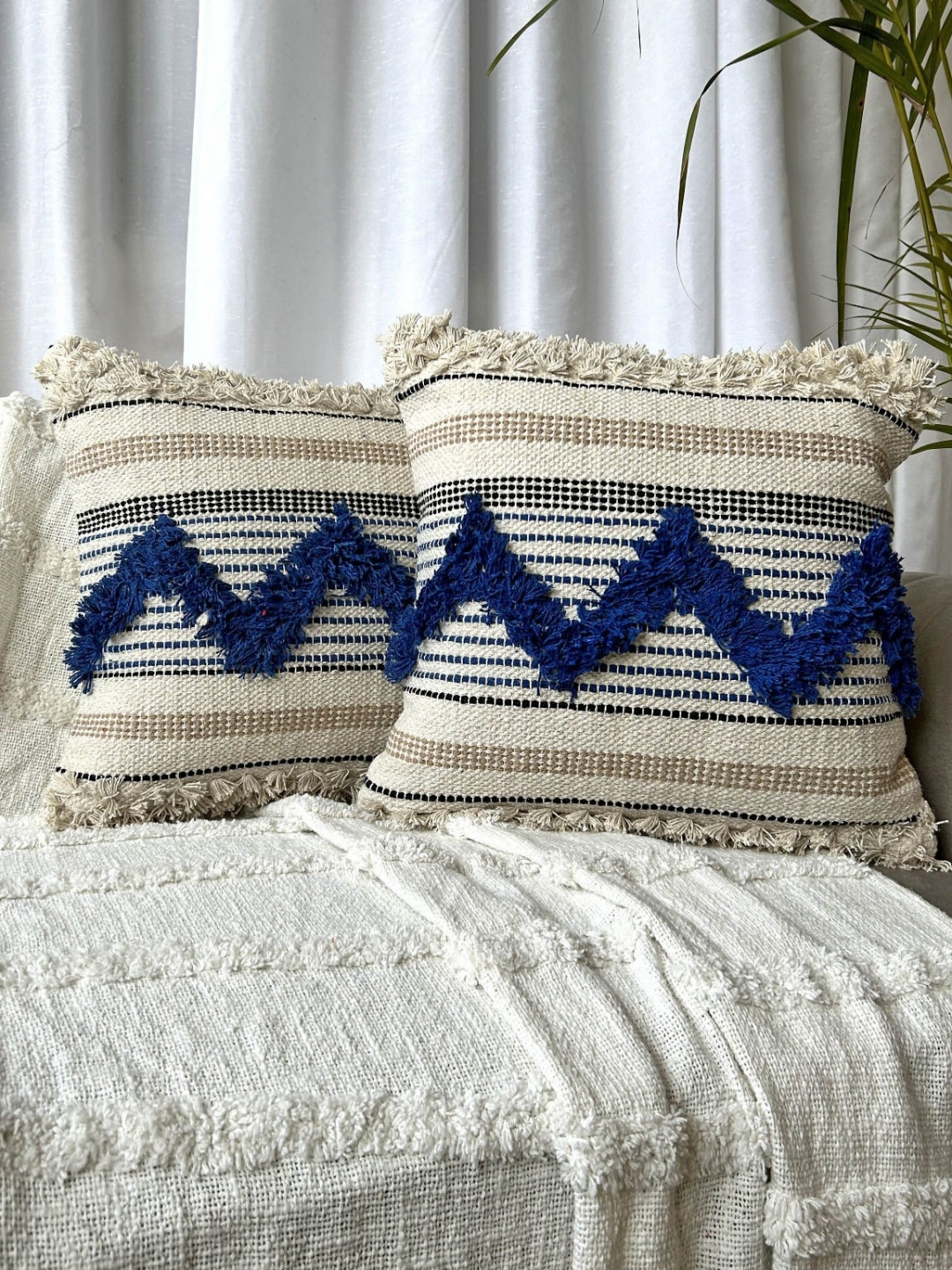 EXPORT HOUSE Self Design Cotton Ultra Soft 2 Pcs Textured Cushion Covers - 16 x 16 Inches