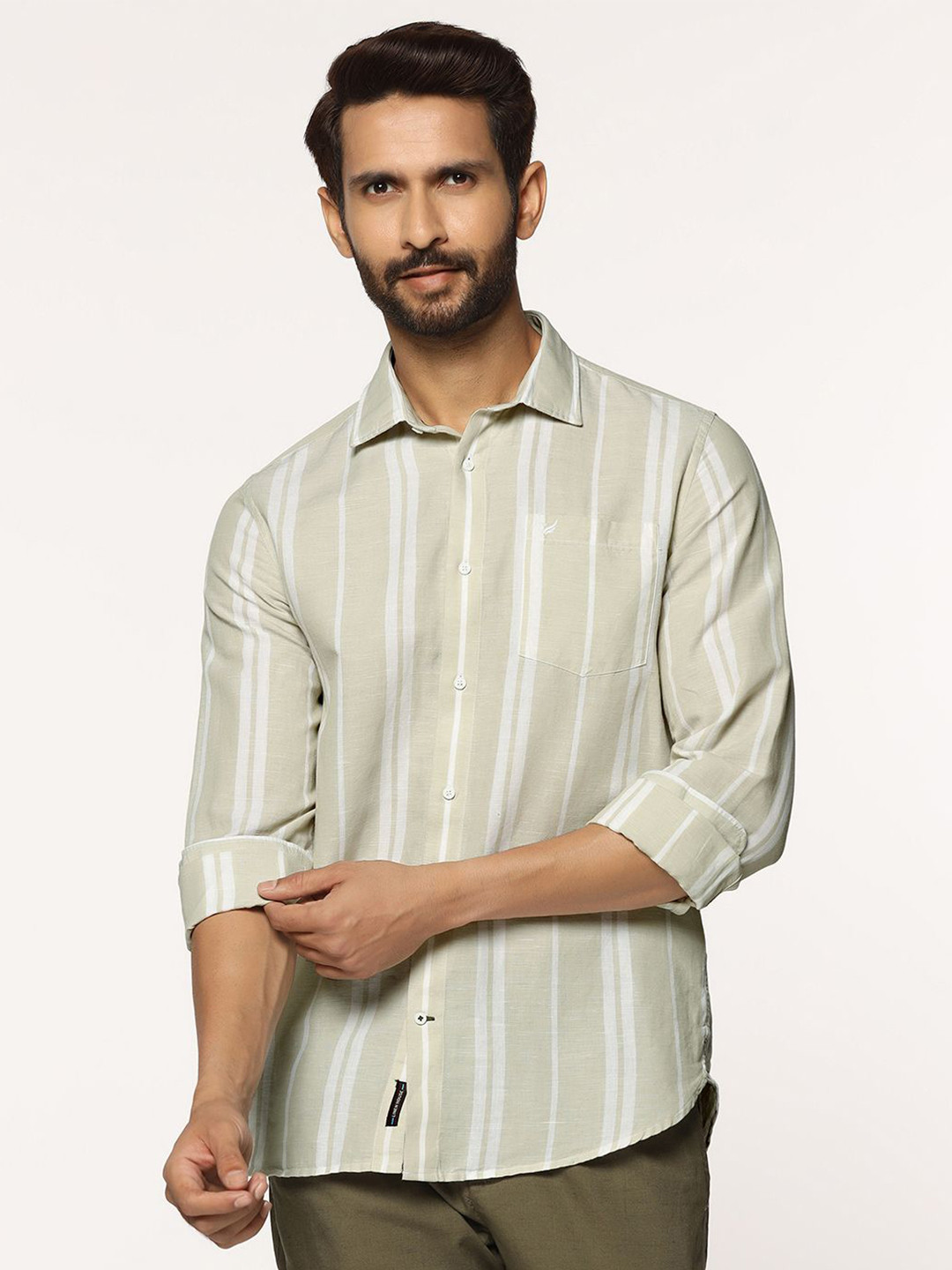 Blackberrys Men India Slim Fit Multi Striped Spread Collar Linen Casual Shirt