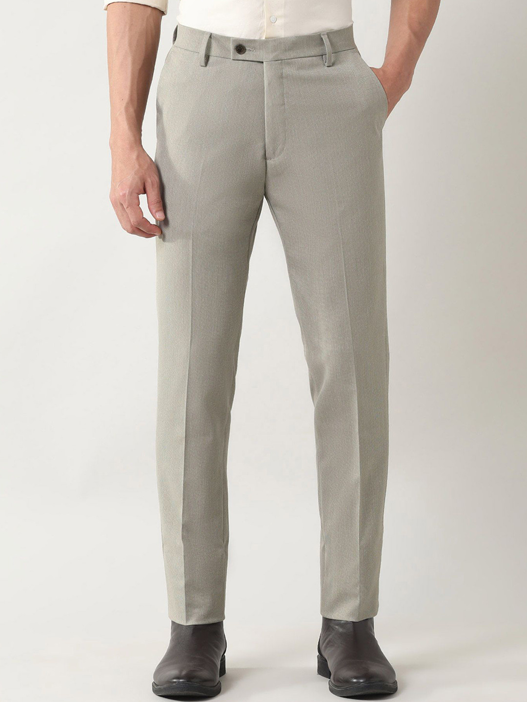 Arrow Autoflex Men Self Design Slim Fit Mid-Rise Formal Trousers