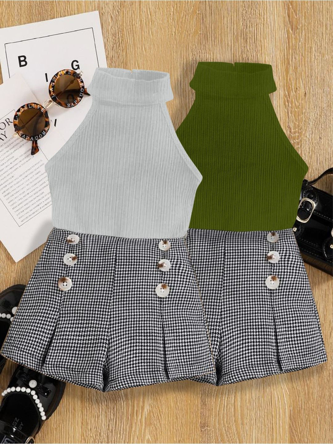 DEL LUNA Girl Pack Of 2 Checked Cotton Mini Jumper Dress