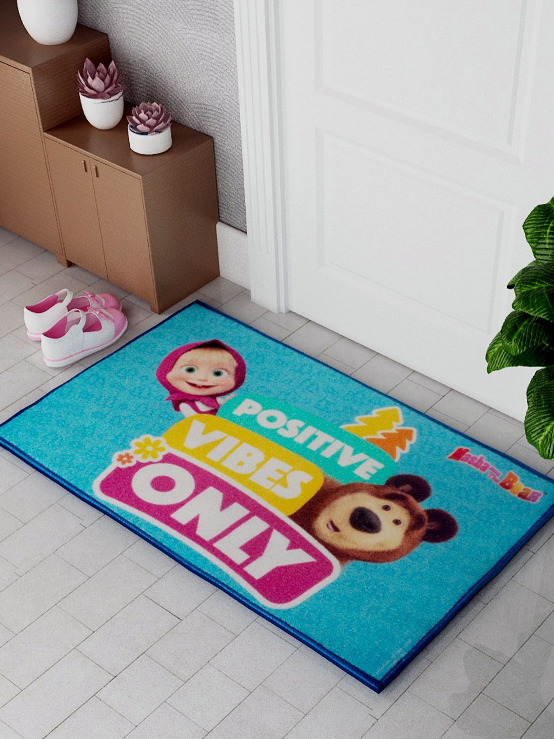 Athom Living Blue Masha &The Bear Positive Vibes Only Printed Anti-Skid Doormat